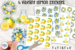 Vibrant Lemon Stickers, Citrus Illustrations, Printable PNG Product Image 1
