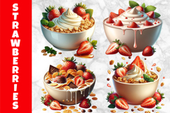 Strawberry Granola and Breakfast Bowl Clipart, Yogurt PNG Product Image 1