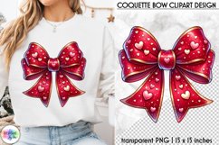 Valentines Pink Coquette Bow Clipart | Pink Bow with Hearts Product Image 1