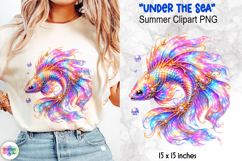 Holographic Summer Clipart, Fantasy Betta Fish PNG Product Image 1