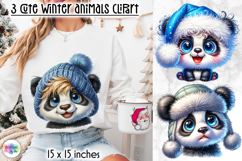 Cute Winter Animals in Blue Hat Clipart, Funny Baby Panda Product Image 1