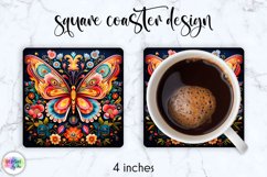 Butterfly Folk Art Coaster Sublimation | Butterfly &amp; Flowers Product Image 1