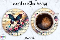 Vintage Butterfly Coaster, Vintage Music Paper with Flowers Product Image 1