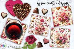 Baroque Flowers Square Coasters | Spring Flowers Coasters Product Image 1