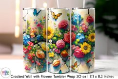 3D Cracked Wall Flowers Tumbler Wrap, Floral Tumbler Design Product Image 1