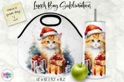 Watercolour Cat Lunch Bag Print | Christmas Lunch Bag Product Image 1