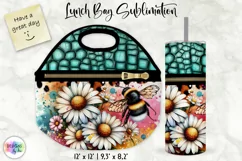 Flowers on Animal Print Lunch Bag Design, Embossed Leather Product Image 1