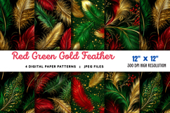 Red Green Gold Feather Patterns JPG Product Image 1
