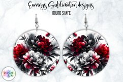 Peony Earrings Sublimation | Round Earrings PNG | Flowers Product Image 1