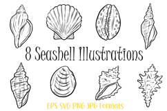 8 Seashell Vibrant Clipart Illustrations Ocean Beach Art Product Image 2