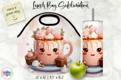 Christmas Lunch Bag Print | Kawaii Hot Chocolate and Cookies Product Image 1