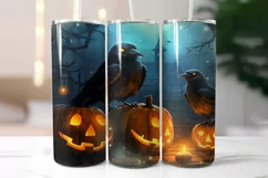 Black Crow and Pumpkins Halloween Tumbler Wrap 20 oz Product Image 2