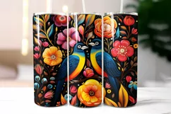 Folk Birds with Flowers Tumbler Wrap Sublimation Product Image 2