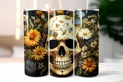 Scull with Wildflowers Tumbler Wrap | Halloween Tumbler PNG Product Image 2