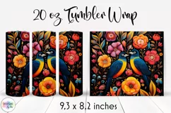 Folk Birds with Flowers Tumbler Wrap Sublimation Product Image 1