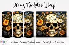 Scull with Wildflowers Tumbler Wrap | Halloween Tumbler PNG Product Image 1