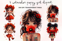 Watercolor Poppy Girl Clipart PNG Product Image 1