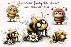 Whimsical Fuzzy Bee Clipart PNG Product Image 1