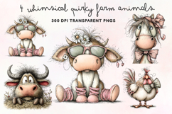 Whimsical Quirky Farm Animals Clipart PNG Product Image 1