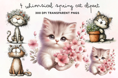 Whimsical Spring Cat Clipart PNG Product Image 1