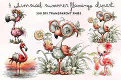Whimsical Summer Flamingo Clipart PNG Product Image 1