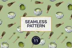 Matcha Green Tea Pattern, Matcha Aesthetic Digital Paper Product Image 3