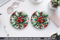 Flowers Car Coaster Sublimation|Christmas Coaster PNG Design Product Image 1