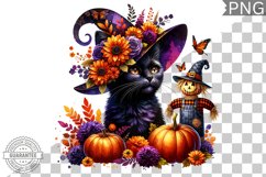 Halloween Cat Flowers Sublimation - Clipart PNG Design Product Image 1