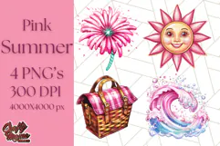 Pink Summer Clipart, Cute Beach Icons, Aesthetic PNG Product Image 1