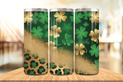 Shamrock and Gold Texture Tumbler Wrap PNG Sublimation Desig Product Image 1