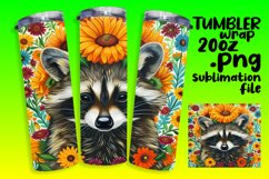 Raccoon with Flowers Sublimation Design for 20oz Tumblers Product Image 1