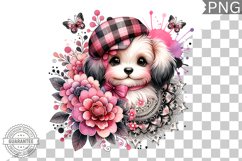 Dog With Flowers Sublimation - Clipart PNG Design Product Image 1