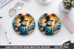 Snowman Car Coaster Sublimation|Christmas Coaster PNG Design Product Image 1