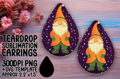 Vibrant Teardrop Earrings PNG for Sublimation , Gnome Product Image 1