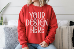 Red Gildan 18000 Mockup, Sweatshirt Crewneck Mockups Product Image 1