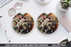 Roses Car Coaster Sublimation| Christmas Coaster PNG Design Product Image 1