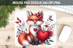 Watercolor Fox Mouse Pad Sublimation - Valentines PNG Product Image 1