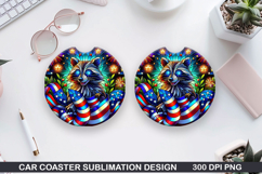Raccoon Car Coaster Sublimation, 4th Of July Coaster PNG Product Image 1