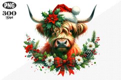 Christmas Highland Cow Sublimation - Clipart PNG Design Product Image 1