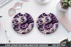 Flowers Car Coaster Sublimation| Flowers Coaster PNG Design Product Image 1