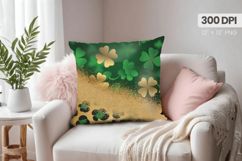 Shamrock and Gold Texture Pillow PNG Sublimation Design Product Image 1