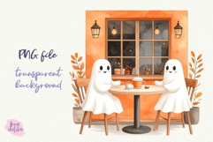 Ghost Couple PNG Halloween Ghost Cafe Clipart Sublimation Product Image 5