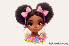 Cute Black Girl with Flower Clipart PNG Product Image 1