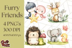 Cute Animal Friends Clipart PNG, Whimsical Spring Animal Duo Product Image 1