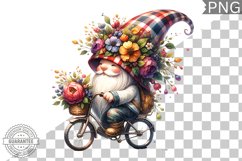 Floral Crown Gnome Rides A Bike Sublimation Clipart Design Product Image 1