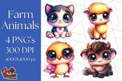 Farm Animals Kawaii Clipart PNG, Cute Barnyard Animal Product Image 1