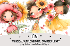 Whimsical Sunflower Girl Summer Clipart Watercolor png Product Image 1
