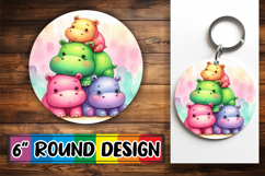 Whimsical Round Keychain Sublimation PNG, Cute Animals Product Image 1