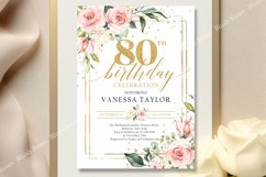 Boho pink roses greenery 80th birthday invitation PSD ZA16 Product Image 2