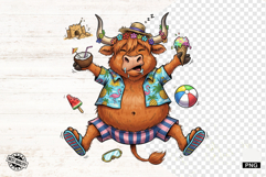 Summer Whimsical Highland Cow Clipart Product Image 1
